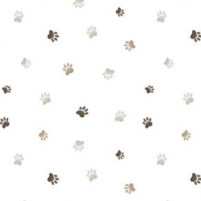 Bear Paw Print Small Scale Coordinate in White Beige Brown Greige