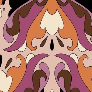 Abstract Art Nouveau Pattern - Vintage-Inspired in Purple, Orange, Cream, Pink, Brown & Black  // Larger Scale