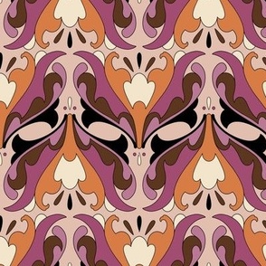 Abstract Art Nouveau Pattern - Vintage-Inspired in Purple, Orange, Cream, Pink, Brown & Black  // Medium Scale