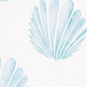 scallop shell large - caribbean blue sea shells on white - delicate watercolor coastal wallpaper and fabric