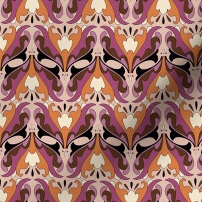 Abstract Art Nouveau Pattern - Vintage-Inspired in Purple, Orange, Cream, Pink, Brown & Black  // Smaller Scale