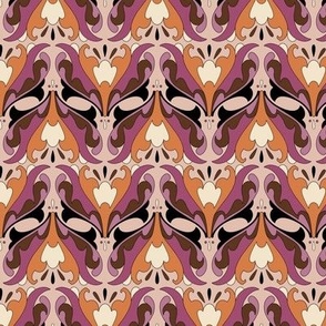 Abstract Art Nouveau Pattern - Vintage-Inspired in Purple, Orange, Cream, Pink, Brown & Black  // Smaller Scale