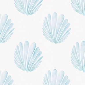scallop shell - caribbean blue sea shells on white - delicate watercolor coastal wallpaper and fabric
