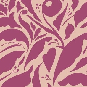 Large Scale // Abstract Organic Botanical Shapes - Plum Purple on Pale Warm Pink