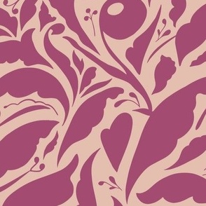 Larger Scale // Abstract Organic Botanical Shapes - Plum Purple on Pale Warm Pink