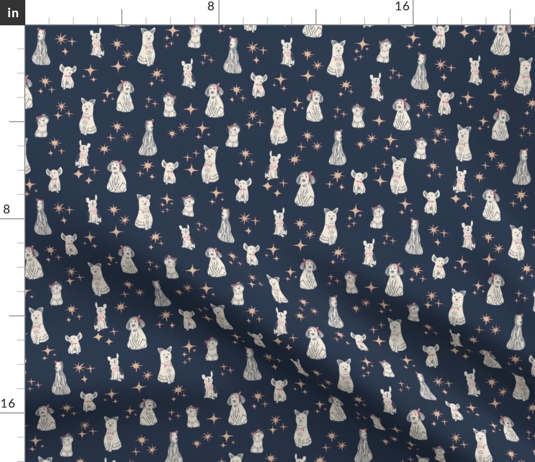 (S) Pawsome dogs Party - navy blue, peach bows
