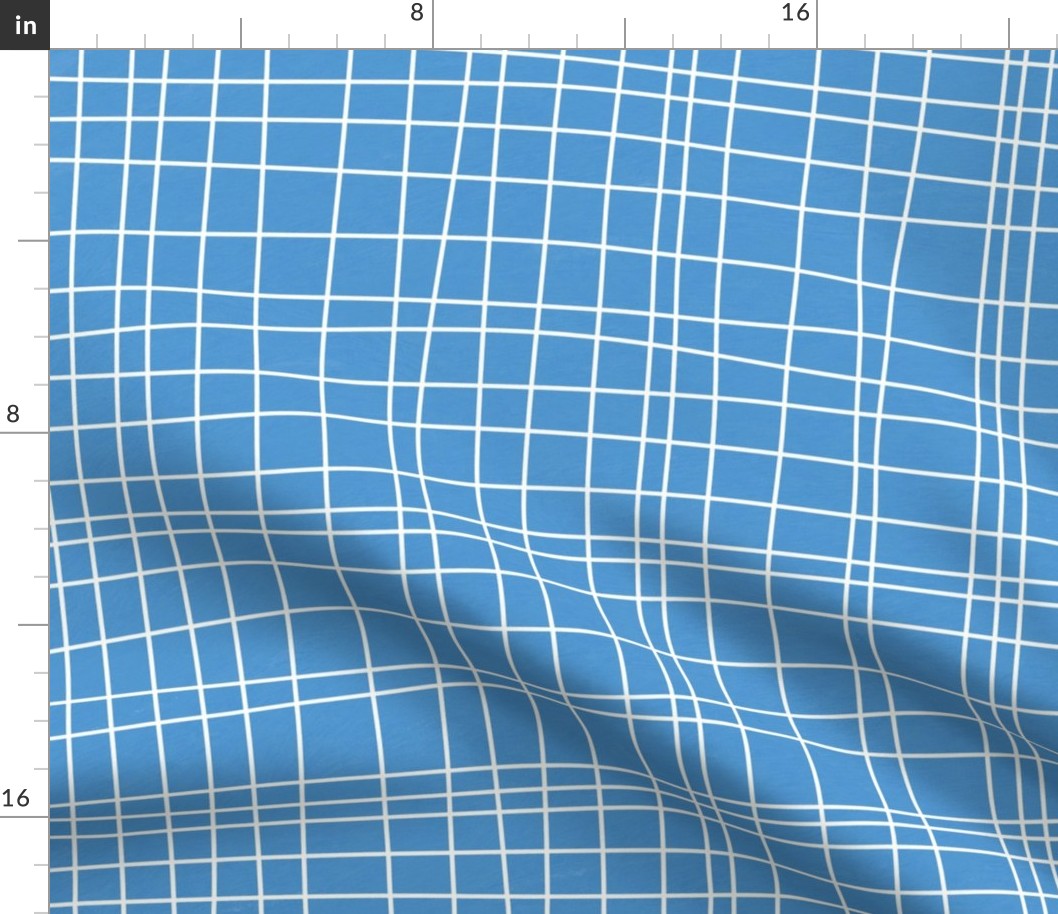 Off The Grid - Irregular Hand Drawn Linear Plaid Blue White Large