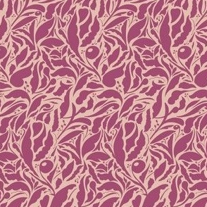 Smaller Scale // Abstract Organic Botanical Shapes - Plum Purple on Pale Warm Pink