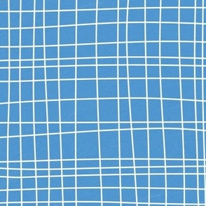 Off The Grid - Irregular Hand Drawn Linear Plaid Blue White Regular