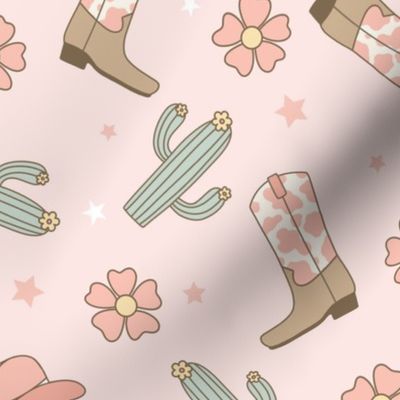 Pink Cowgirl Boots and Hat, Country Western, Horseshoe, Cactus, Girly Cowgirl