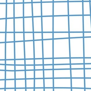 Off The Grid - Irregular Hand Drawn Linear Plaid White Blue Large