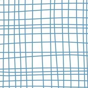 Off The Grid - Irregular Hand Drawn Linear Plaid White Blue Regular