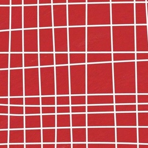 Off The Grid - Irregular Hand Drawn Linear Plaid Red White Large