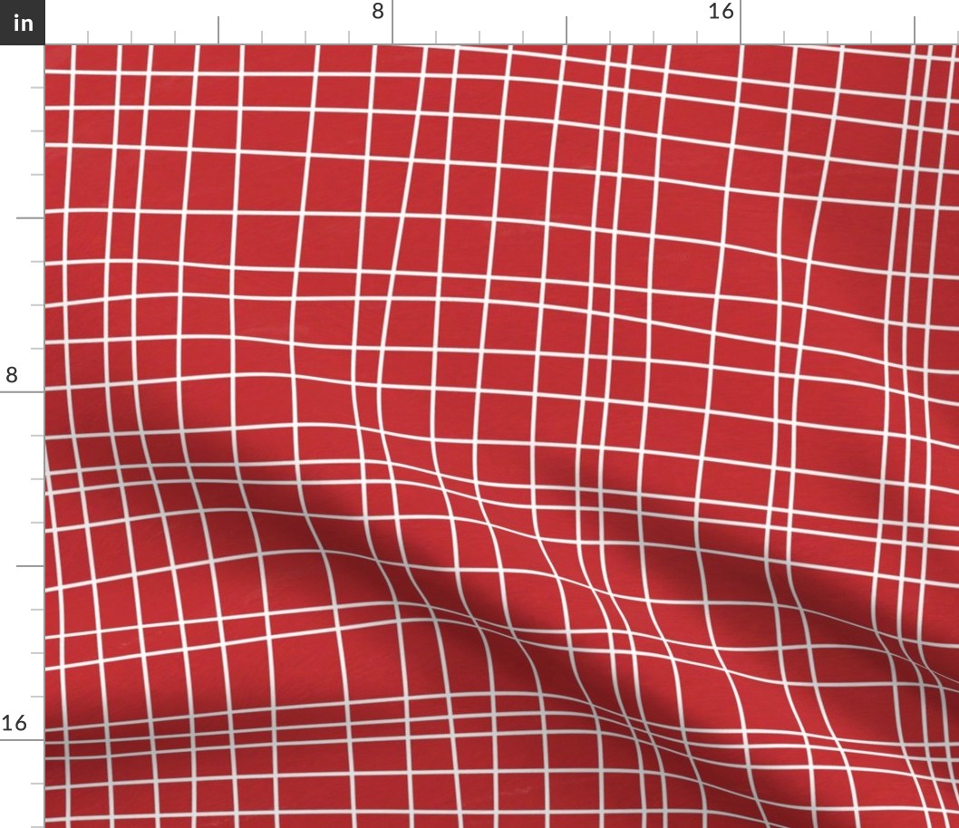 Off The Grid - Irregular Hand Drawn Linear Plaid Red White Large