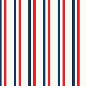Double stripes red and deep marine blue on off white