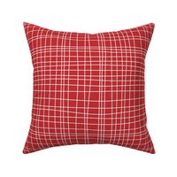 Off The Grid - Irregular Hand Drawn Linear Plaid Red White Regular