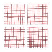 Off The Grid - Irregular Hand Drawn Linear Plaid White Red Large 