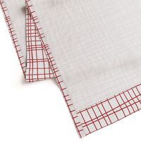 Off The Grid - Irregular Hand Drawn Linear Plaid White Red Large 