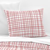 Off The Grid - Irregular Hand Drawn Linear Plaid White Red Large 