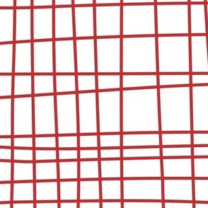 Off The Grid - Irregular Hand Drawn Linear Plaid White Red Large 