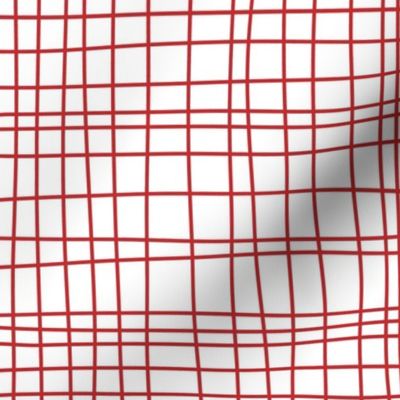 Off The Grid - Irregular Hand Drawn Linear Plaid White Red Regular