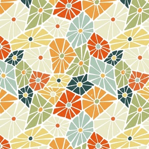 vintage mosaic flower - lighthearted bold colorful flowers - block print floral wallpaper and fabric