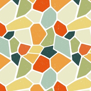 vintage mosaic - lighthearted bold colorful shapes - block print mosaic wallpaper and fabric