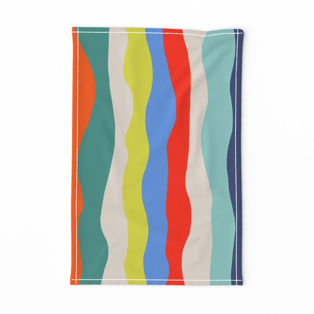 Retro Colors Wavy Stripes for Summertime Parties and Apparel Large Scale