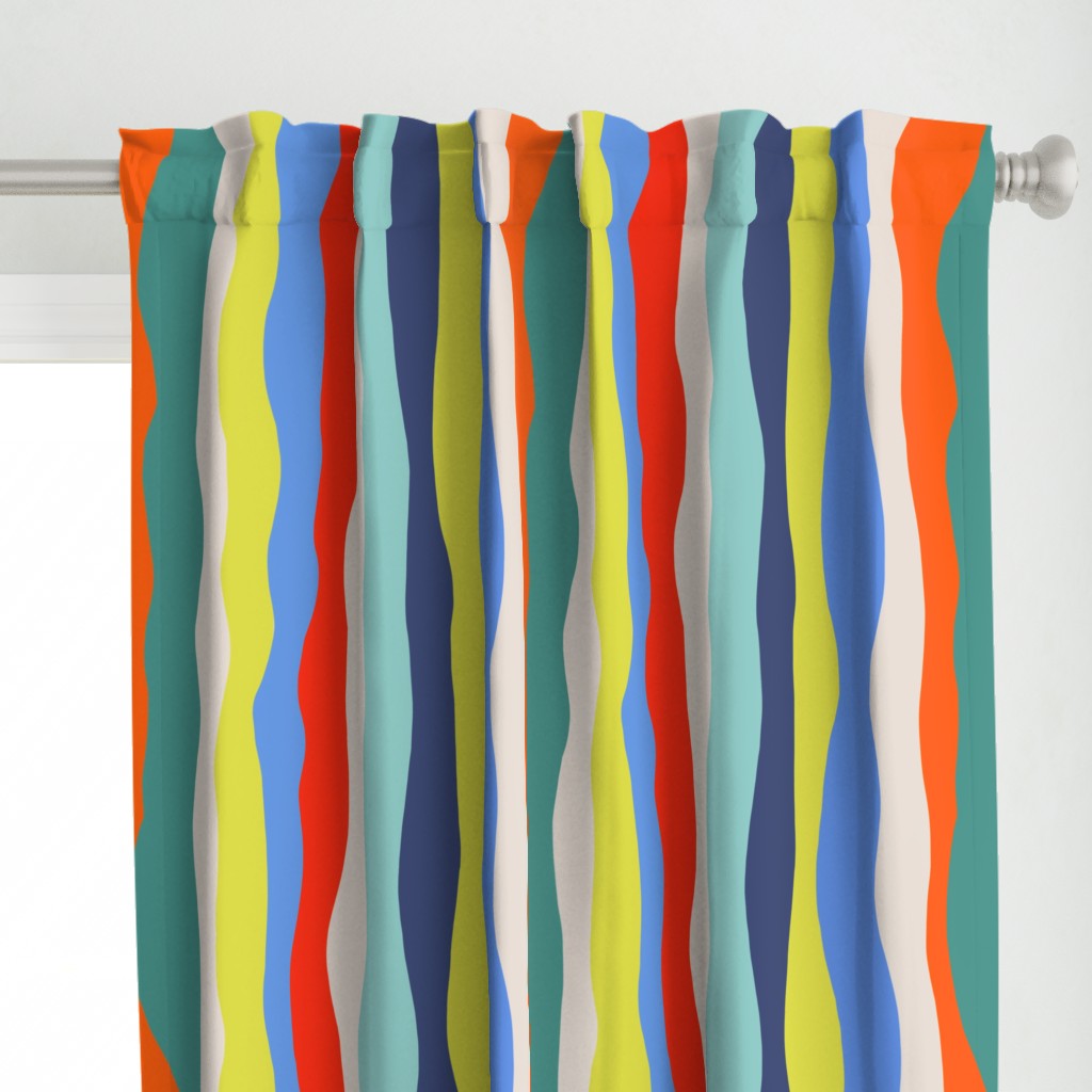 Retro Colors Wavy Stripes for Summertime Parties and Apparel Large Scale