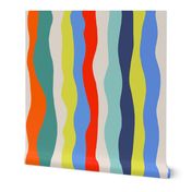 Retro Colors Wavy Stripes for Summertime Parties and Apparel Large Scale