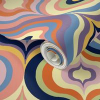 large hypnotic groovy ogee pattern in funky midcentury modern colours