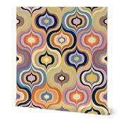 large hypnotic groovy ogee pattern in funky midcentury modern colours
