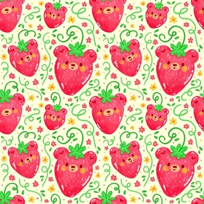  Large StrawBearies Cute Watercolor Strawberry Bears | Woodland Animals Fruit Spring Puns Funny Floral Botanical Meadow