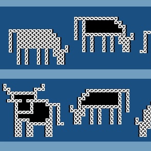 Celtic Knot Cow Herd Stripe in Black White and Blues