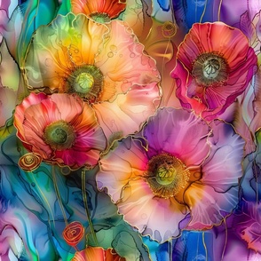 Colorful Watercolor Poppy Poppies Flowers in a Rainbow of Colors