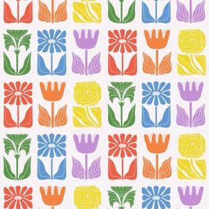 Folk Art Block Print Rainbow Flowers