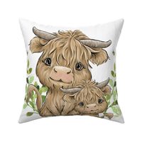 Highland Cow Buffalo Baby Nursery Farm Animals Ladybug Bees Greenery Pillow 