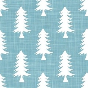 Smaller Pine Tree Silhouettes on Boho Blue Crosshatch
