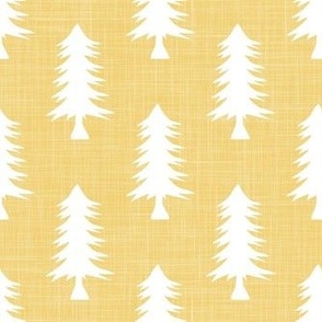 Smaller Pine Tree Silhouettes on Daisy Yellow Crosshatch