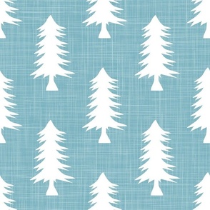 Bigger Pine Tree Silhouettes on Boho Blue Crosshatch