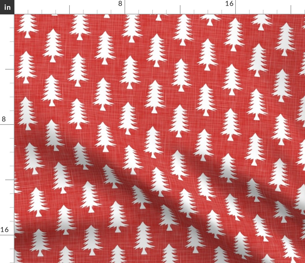 Smaller Pine Tree Silhouettes on Rustic Red Crosshatch