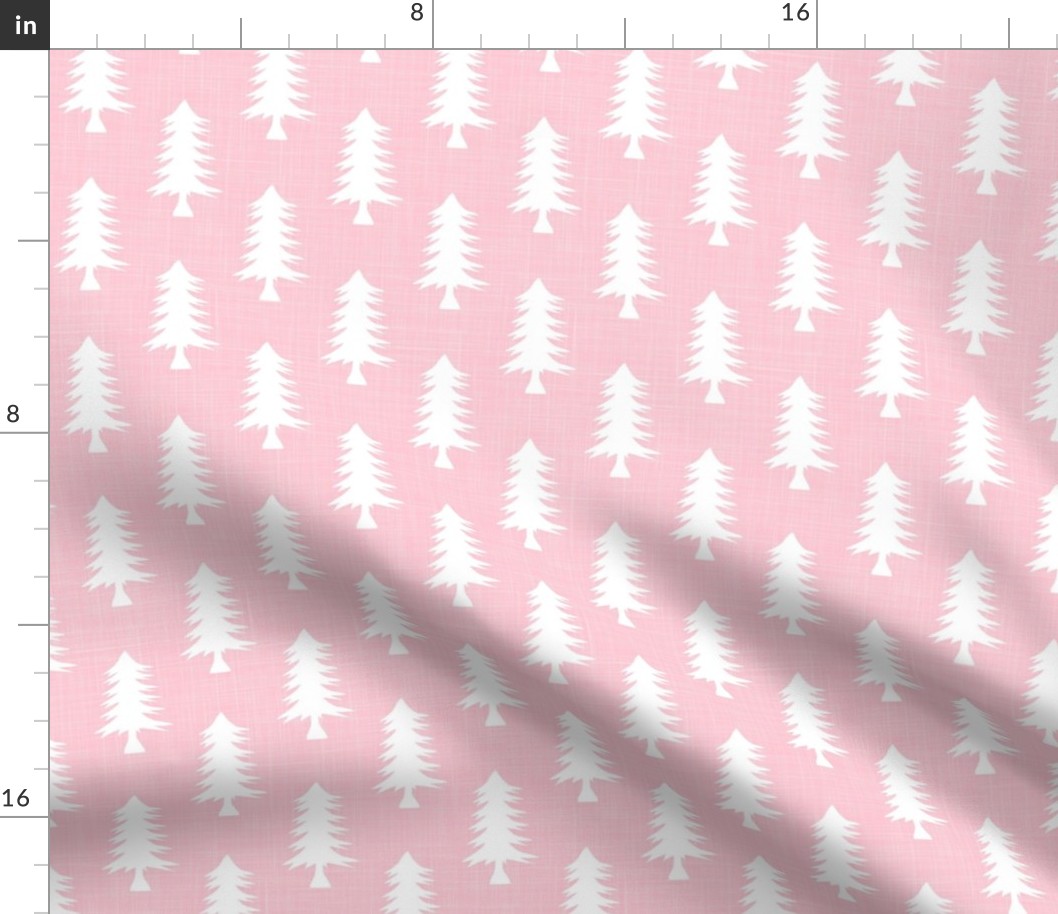 Smaller Pine Tree Silhouettes on Baby Pink Crosshatch