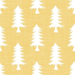 Bigger Pine Tree Silhouettes on Daisy Yellow Crosshatch
