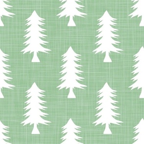 Bigger Pine Tree Silhouettes on Fresh Green Crosshatch