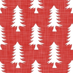 Bigger Pine Tree Silhouettes on Rustic Red Crosshatch