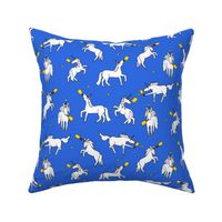 Large Silly Unicorns Playing Pickleball, Bright Blue