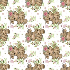 Floral Highland Cow Buffalo Baby Girl Nursery Farm Animals Ladybug Bees Butterfly Greenery Rotated  