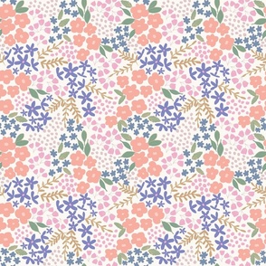 Boho Garden Party Ditzy Floral in morning neutral cream with pink, peach, purple + green