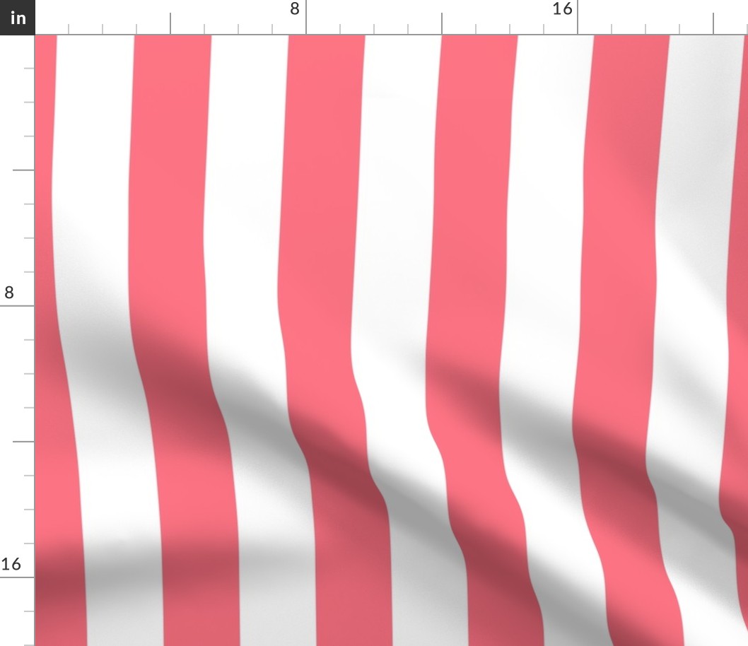 2 inch vertical stripe white and bright coral pink