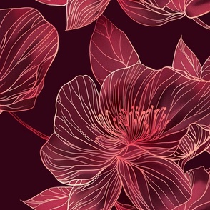 Jumbo Crimson Elegance Floral Fabric